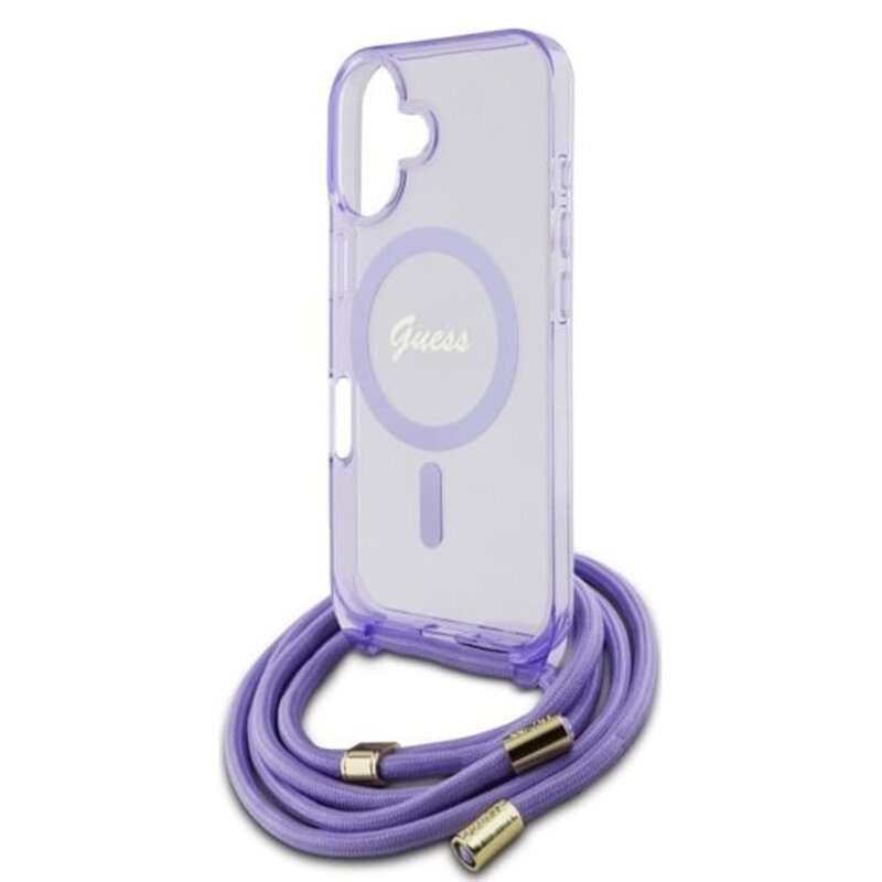 Husa Guess IML Crossbody Cord Script MagSafe iPhone 16, mov, GUHMP16SHCTSGNSU