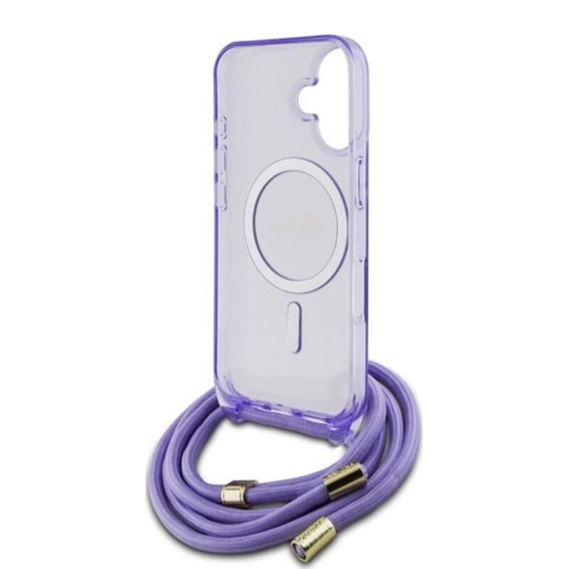 Husa Guess IML Crossbody Cord Script MagSafe iPhone 16, mov, GUHMP16SHCTSGNSU