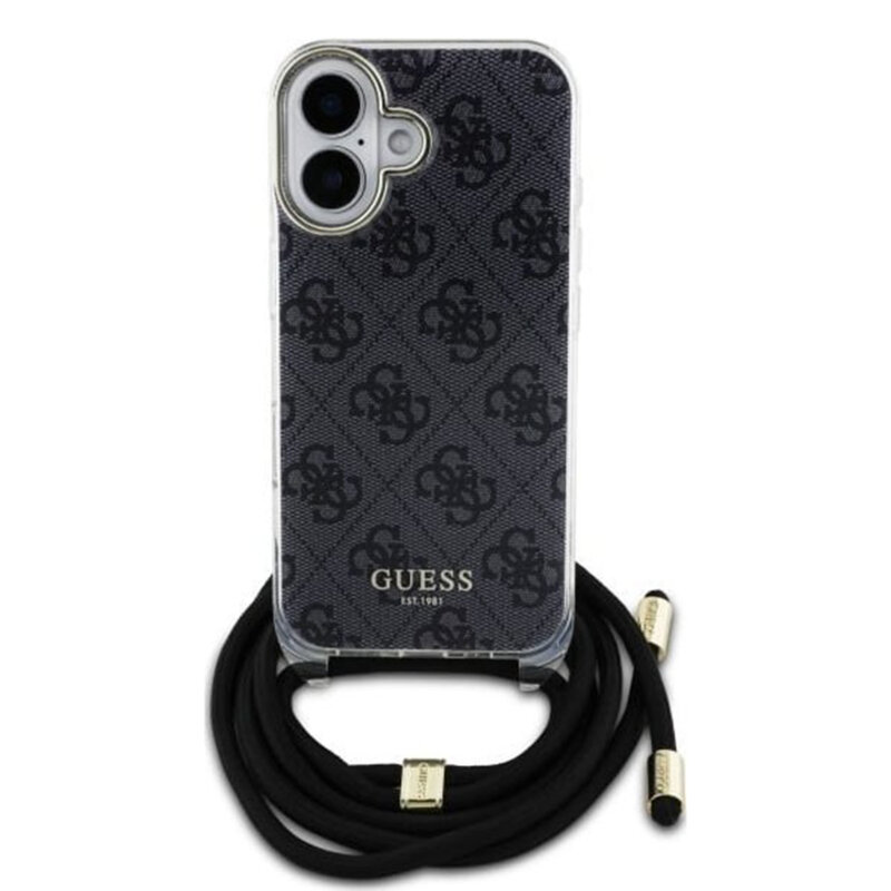 Husa Guess Crossbody Cord 4G Print iPhone 16, negru, GUHCP16SHC4SEK