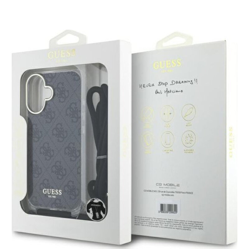 Husa Guess Crossbody Cord 4G Print iPhone 16, negru, GUHCP16SHC4SEK