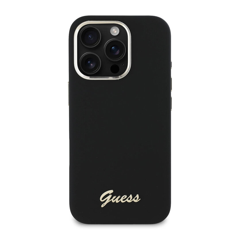 Husa Guess iPhone 16 Pro Silicone Script Metal Logo & Frame, negru, GUHCP16LSMBSLK