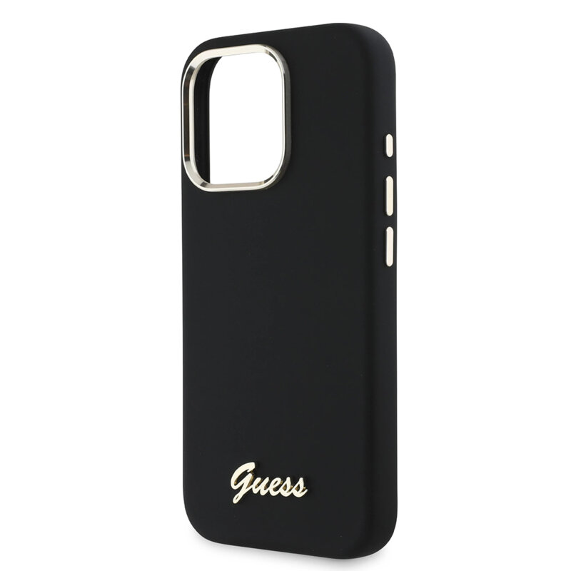 Husa Guess iPhone 16 Pro Silicone Script Metal Logo & Frame, negru, GUHCP16LSMBSLK