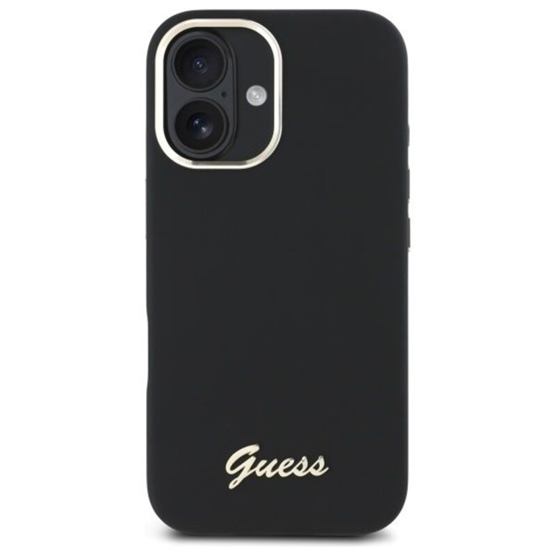 Husa Guess iPhone 16 Plus Silicone Script Metal Logo & Frame, negru, GUHCP16MSMBSLK