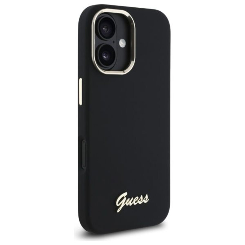 Husa Guess iPhone 16 Plus Silicone Script Metal Logo & Frame, negru, GUHCP16MSMBSLK