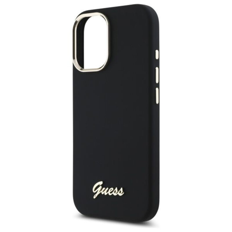 Husa Guess iPhone 16 Plus Silicone Script Metal Logo & Frame, negru, GUHCP16MSMBSLK