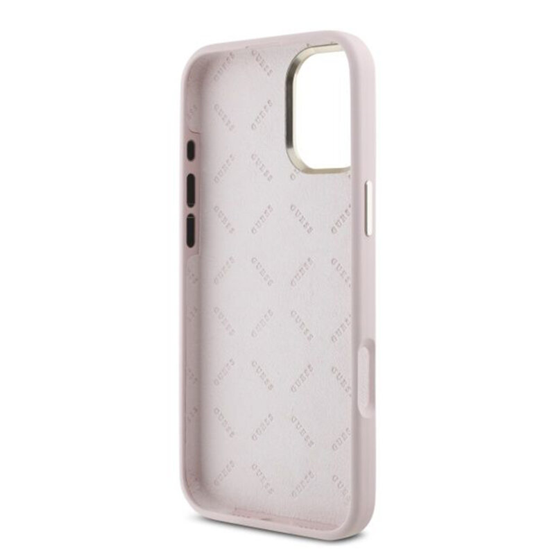 Husa Guess iPhone 16 Plus Silicone Script Metal Logo & Frame, roz, GUHCP16MSMBSLP
