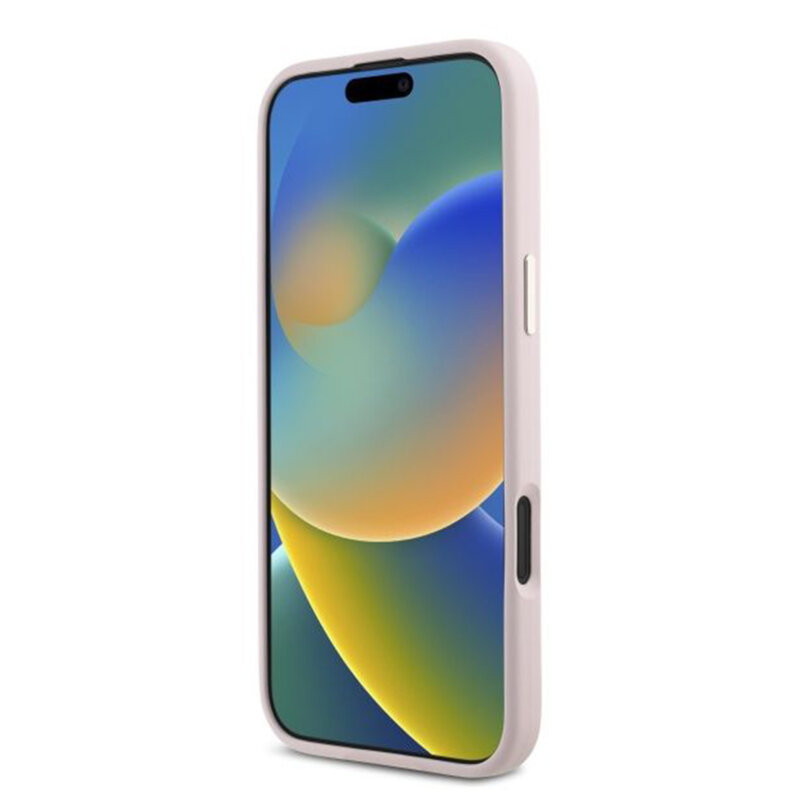 Husa Guess iPhone 16 Silicone Script Metal Logo & Frame, roz, GUHCP16SSMBSLP
