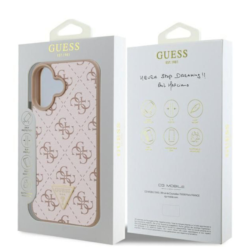 Husa originala Guess iPhone 16 Plus Hardcase 4G Triangle Metal Logo, alb, GUHCP16MPG4GPH