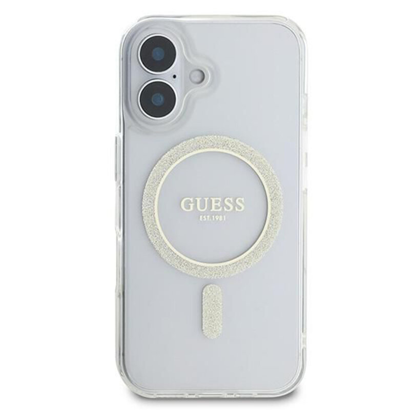 Husa iPhone 16 originala Guess IML Glitter Circle MagSafe, transparenta, GUHMP16SHFGERET