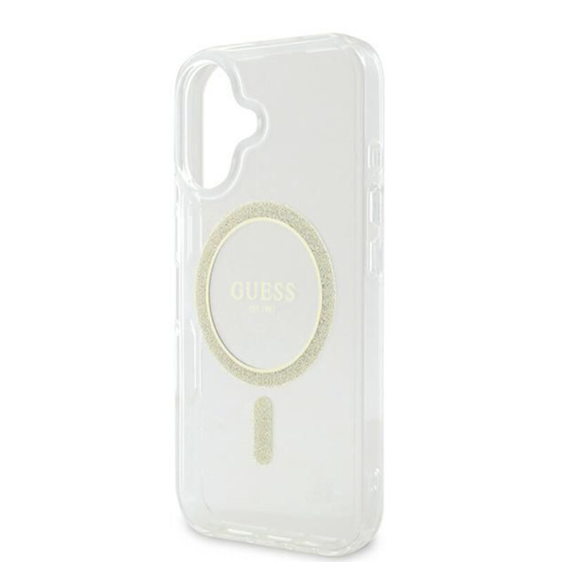 Husa iPhone 16 originala Guess IML Glitter Circle MagSafe, transparenta, GUHMP16SHFGERET