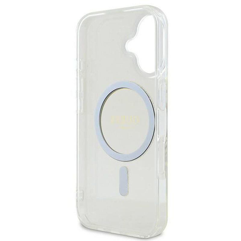Husa iPhone 16 originala Guess IML Glitter Circle MagSafe, transparenta, GUHMP16SHFGERET