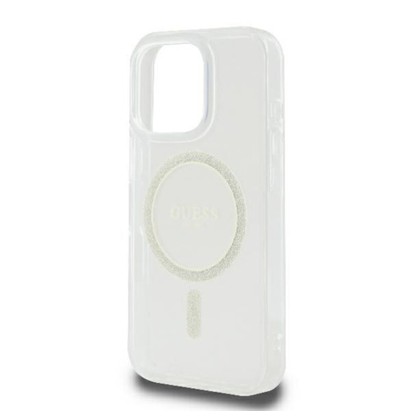 Husa iPhone 16 Pro originala Guess IML Glitter Circle MagSafe, transparenta, GUHMP16LHFGERET