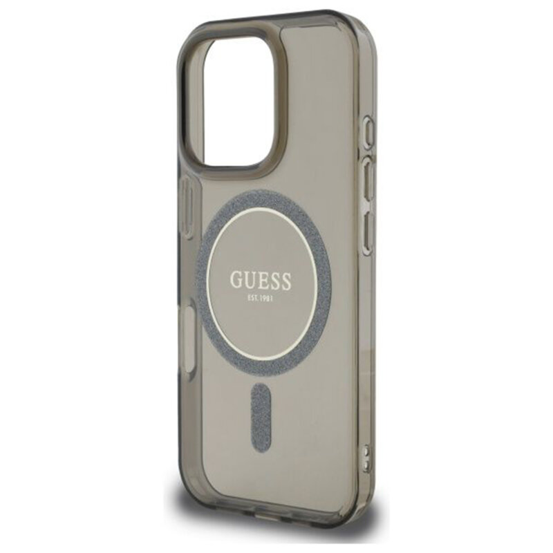Husa iPhone 16 Pro originala Guess IML Glitter Circle MagSafe, negru, GUHMP16LHFGEREK