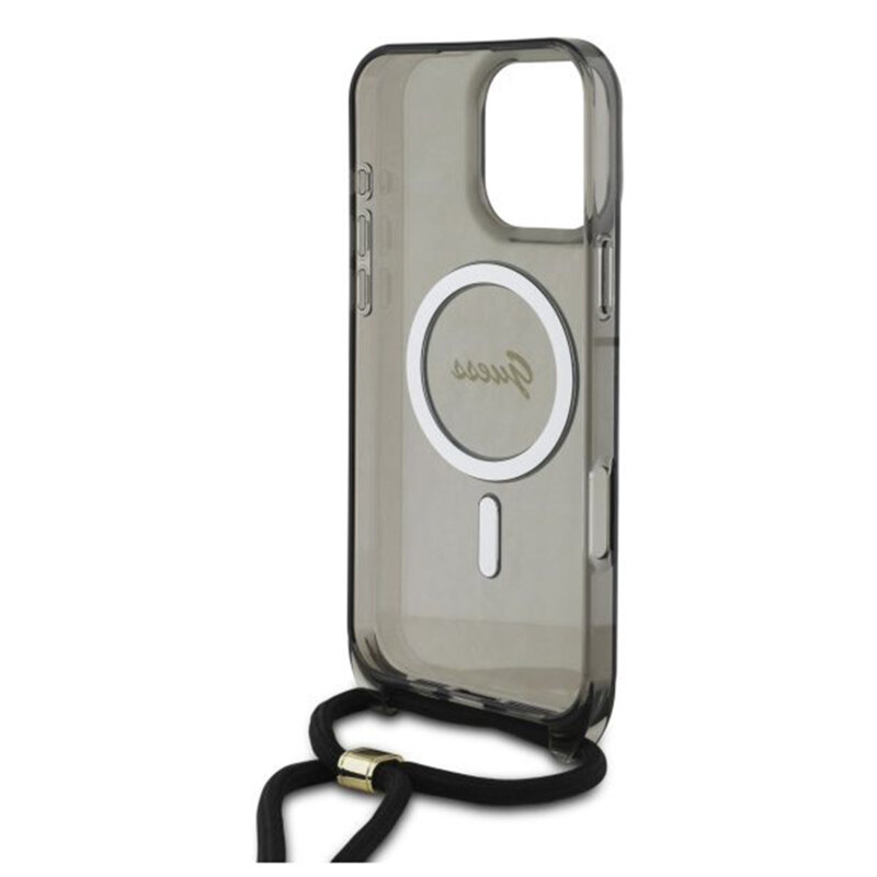 Husa Guess IML Crossbody Cord Script MagSafe iPhone 16 Pro, negru, GUHMP16LHCTSGNSK