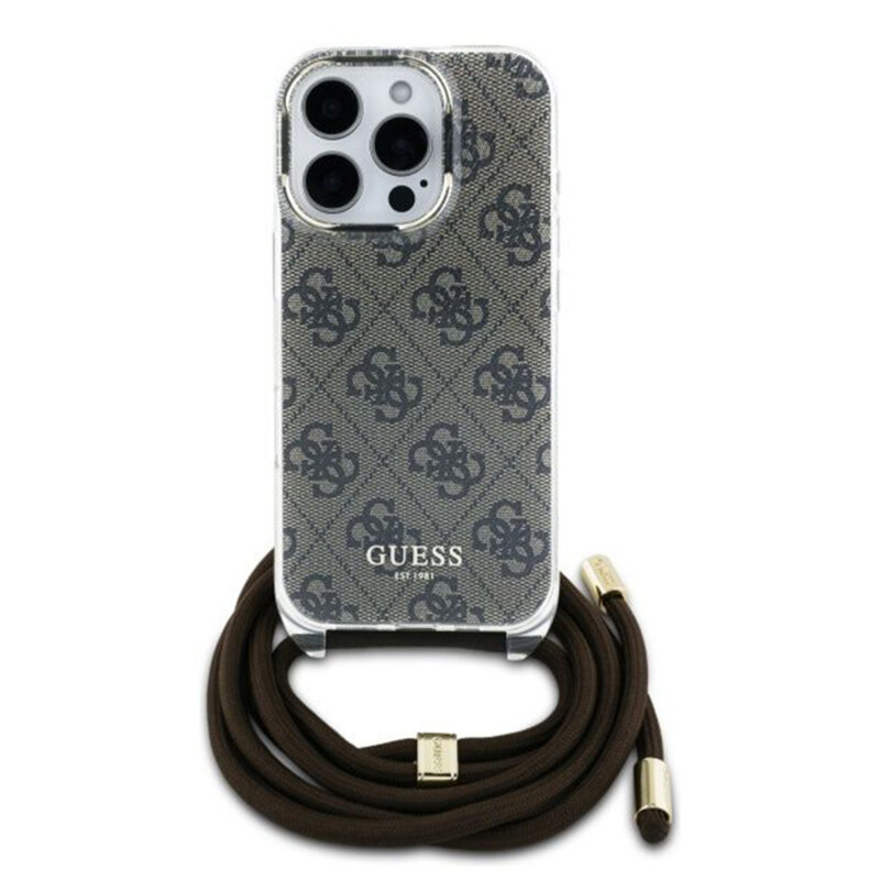 Husa Guess Crossbody Cord 4G Print iPhone 16 Pro, maro, GUHCP16LHC4SEW