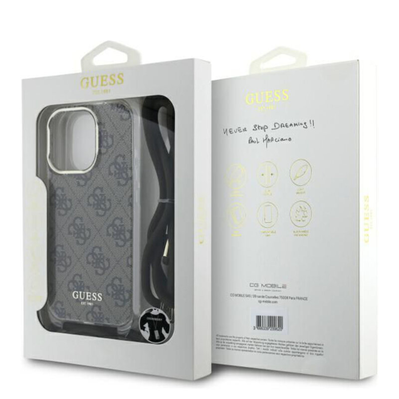 Husa Guess Crossbody Cord 4G Print iPhone 16 Pro, maro, GUHCP16LHC4SEW