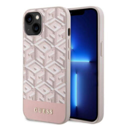 Husa Guess iPhone 14 GCube Stripes MagSafe, roz, GUHMP14SHGCFSEP