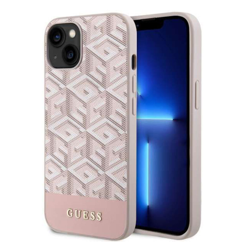 Husa Guess iPhone 14 GCube Stripes MagSafe, roz, GUHMP14SHGCFSEP