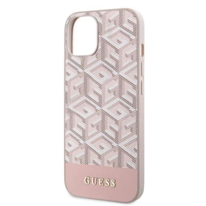 Husa Guess iPhone 14 GCube Stripes MagSafe, roz, GUHMP14SHGCFSEP