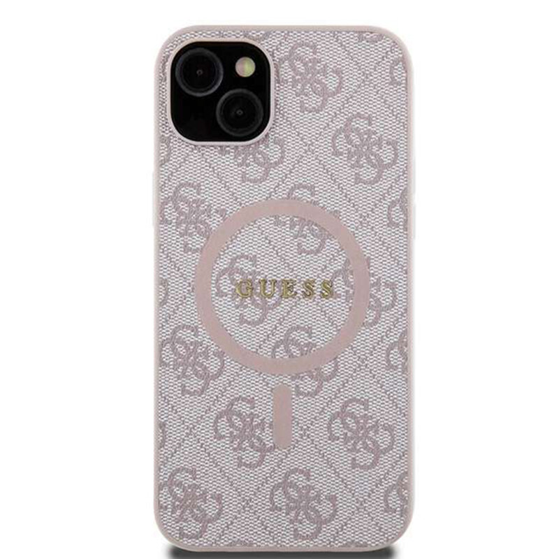Husa iPhone 14 Guess 4G Ring Classic Logo MagSafe, roz, GUHMP14SG4GFRP