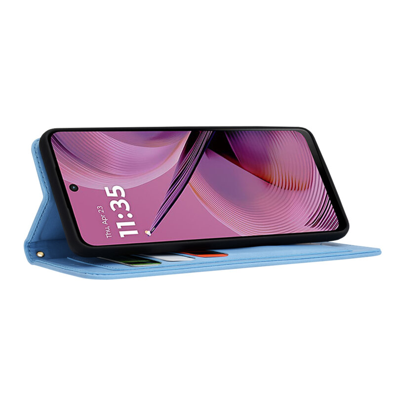 Husa personalizata fete Motorola Moto G55 Techsuit FlipCraft, bleu