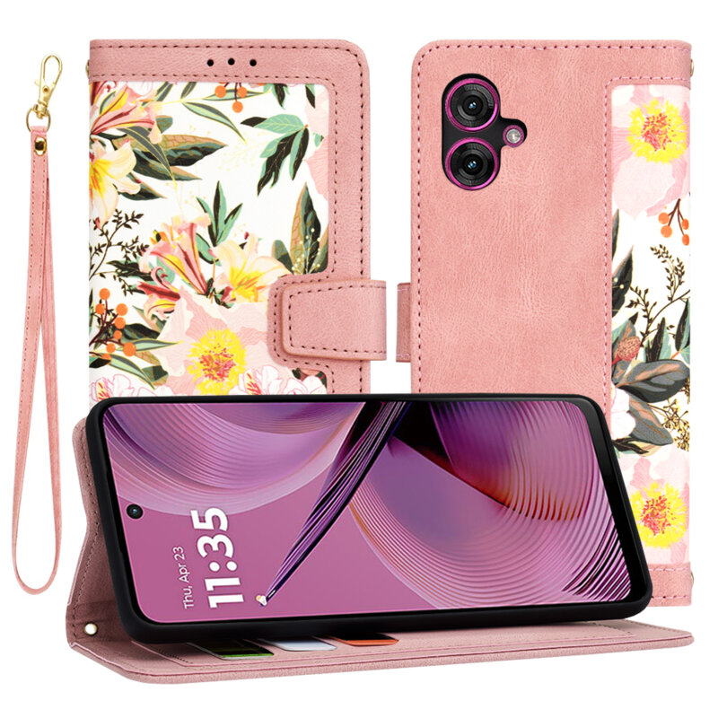 Husa personalizata fete Motorola Moto G55 Techsuit FlipCraft, roz