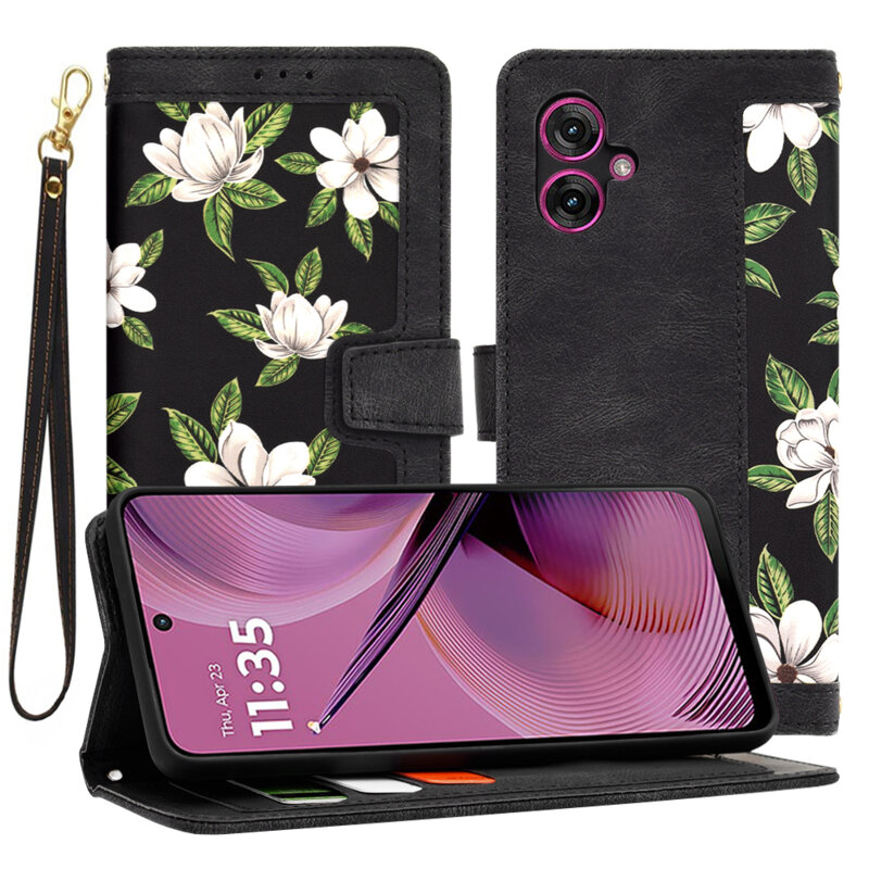 Husa personalizata fete Motorola Moto G55 Techsuit FlipCraft, negru