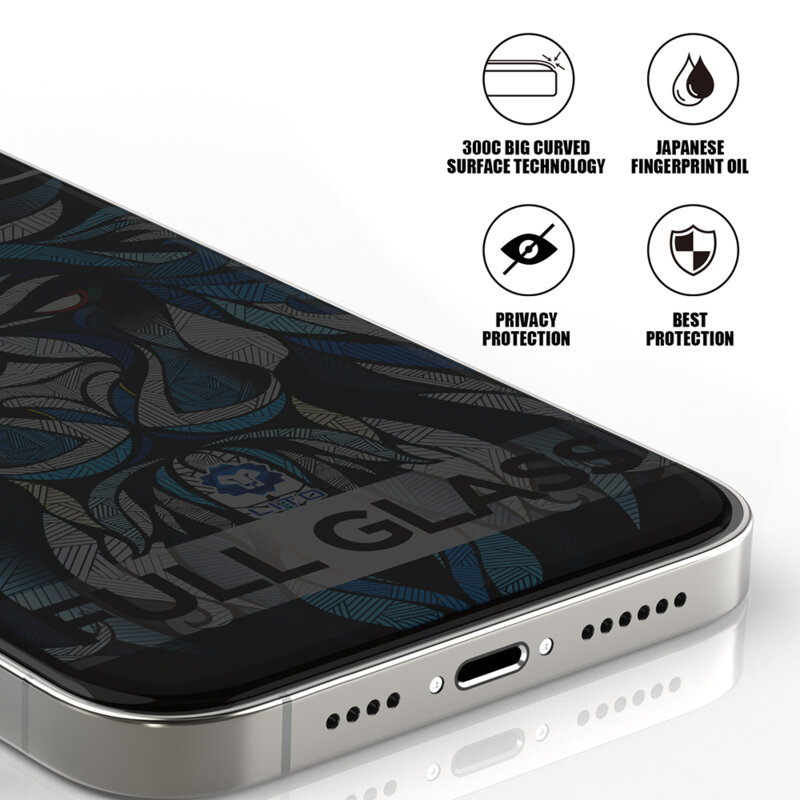 Folie sticla iPhone 14 Pro Max Lito D+ Max Privacy 300C, negru