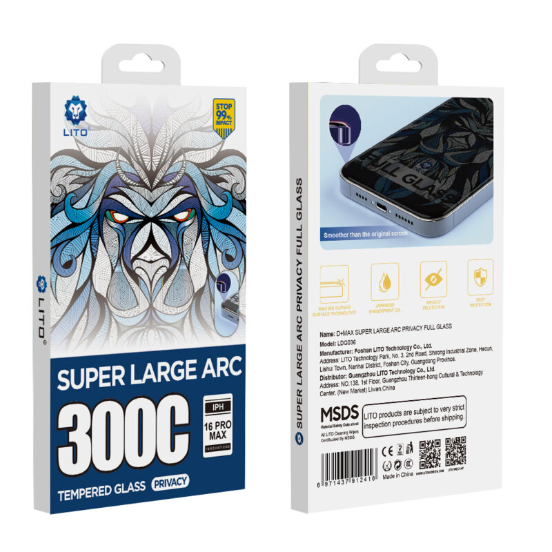 Folie sticla iPhone 16 Plus Lito D+ Max Privacy 300C, negru
