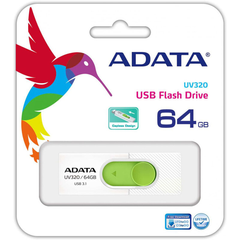 Memorie externa 64GB Adata, USB 3.1, AUV320-64G-RWHGN, alb/verde