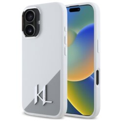 Husa Karl Lagerfeld iPhone 16 Silicone, alb, Shadow Metal Initial, KLHMP16SSCMKMPCH