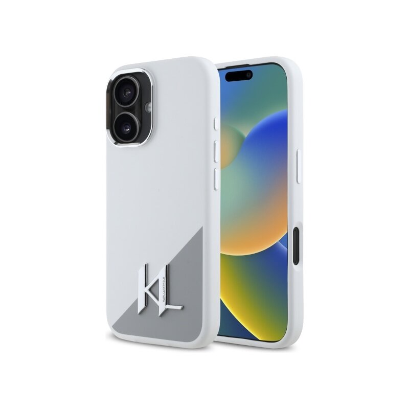 Husa Karl Lagerfeld iPhone 16 Silicone, alb, Shadow Metal Initial, KLHMP16SSCMKMPCH