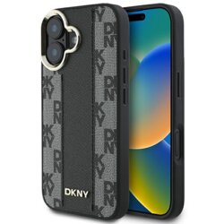 Husa piele iPhone 16 DKNY Leather Hardcase Checkered Pattern Magsafe, negru, DKHMP16SPCPVSLK