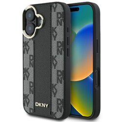 Husa piele iPhone 16 Plus DKNY Leather Hardcase Checkered Pattern Magsafe, negru, DKHMP16MPCPVSLK