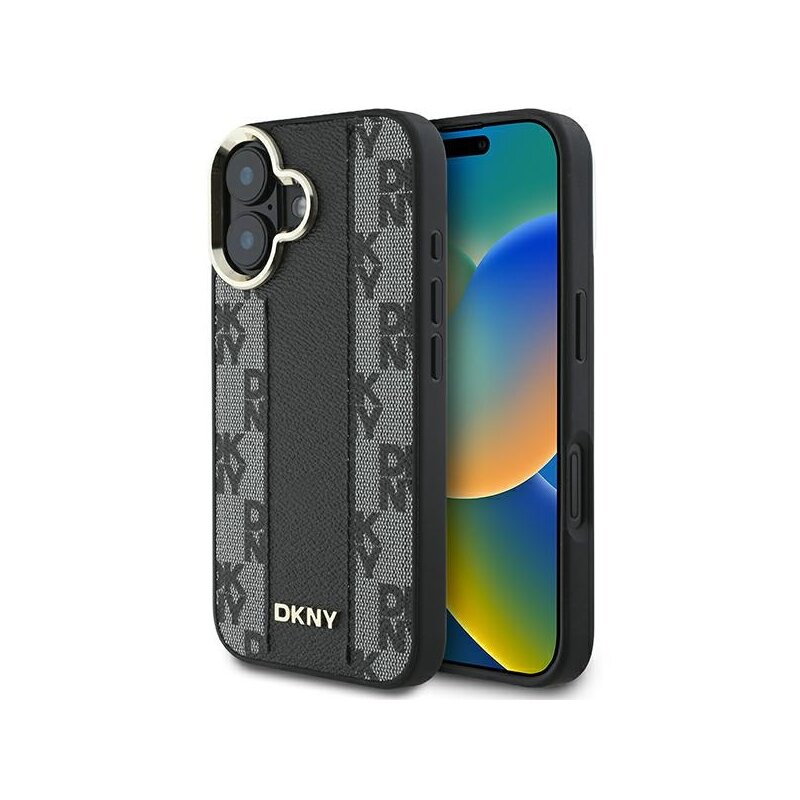 Husa piele iPhone 16 Plus DKNY Leather Hardcase Checkered Pattern Magsafe, negru, DKHMP16MPCPVSLK