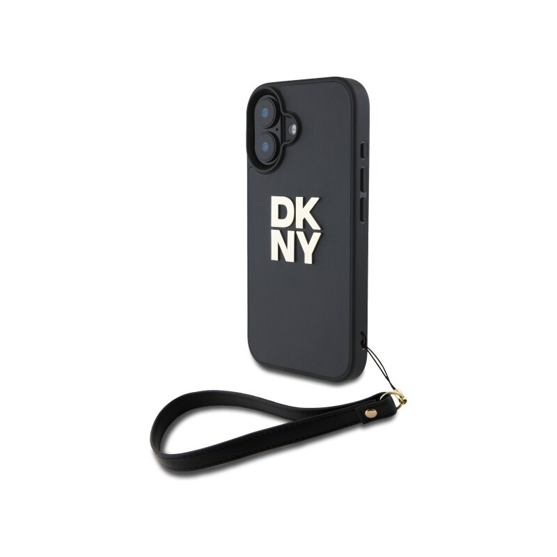 Husa iPhone 16 DKNY Hardcase Wrist Strap Stock Logo, negru, DKHCP16SPBSWSK