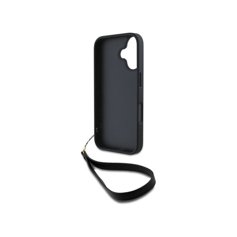 Husa iPhone 16 DKNY Hardcase Wrist Strap Stock Logo, negru, DKHCP16SPBSWSK