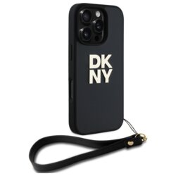 Husa iPhone 16 Pro Max DKNY Hardcase Wrist Strap Stock Logo, negru, DKHCP16XPBSWSK