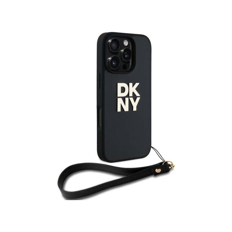 Husa iPhone 16 Pro Max DKNY Hardcase Wrist Strap Stock Logo, negru, DKHCP16XPBSWSK