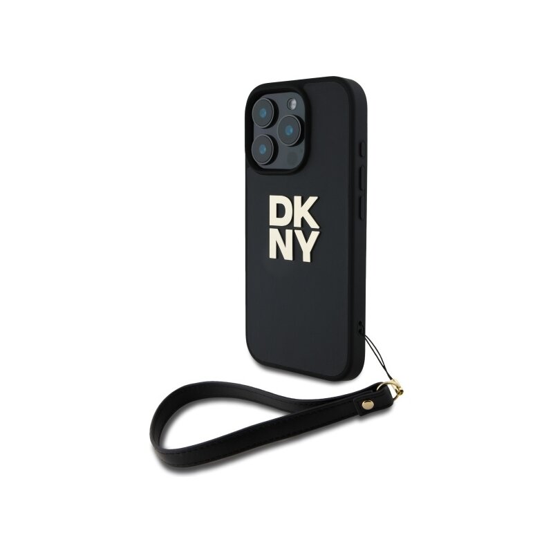 Husa iPhone 16 Pro DKNY Hardcase Wrist Strap Stock Logo, negru, DKHCP16LPBSWSK