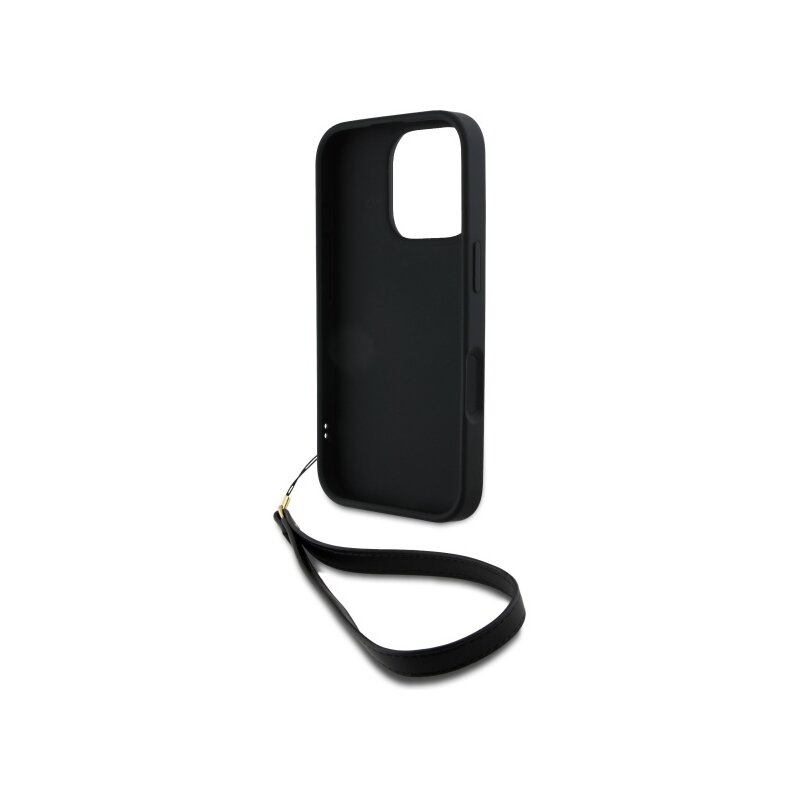 Husa iPhone 16 Pro DKNY Hardcase Wrist Strap Stock Logo, negru, DKHCP16LPBSWSK