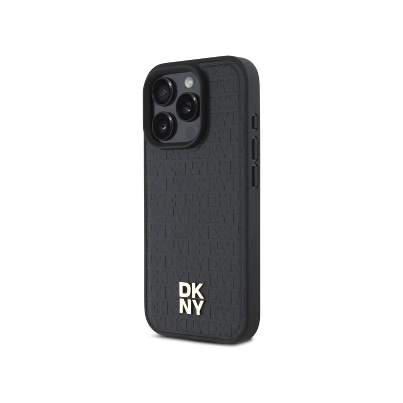Husa piele iPhone 16 Pro DKNY Leather Hardcase Repeat Pattern Stack Logo MagSafe, negru, DKHMP16LPSHRPSK
