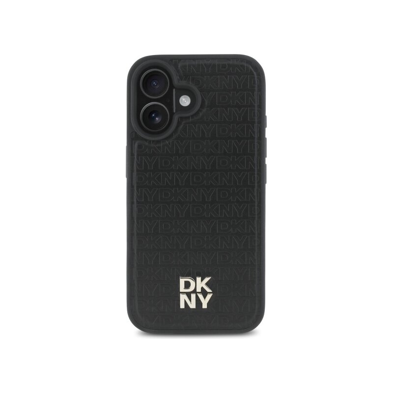 Husa piele iPhone 16 DKNY Leather Hardcase Repeat Pattern Stack Logo MagSafe, negru, DKHMP16SPSHRPSK