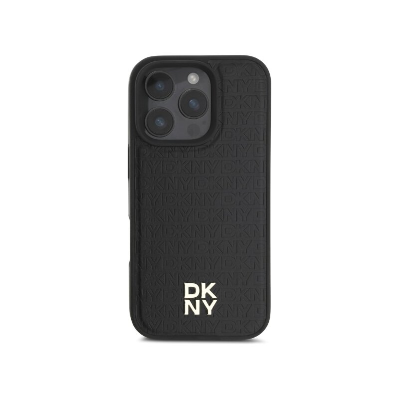 Husa piele iPhone 16 Pro Max DKNY Leather Hardcase Repeat Pattern Stack Logo MagSafe, negru, DKHMP16XPSHRPSK
