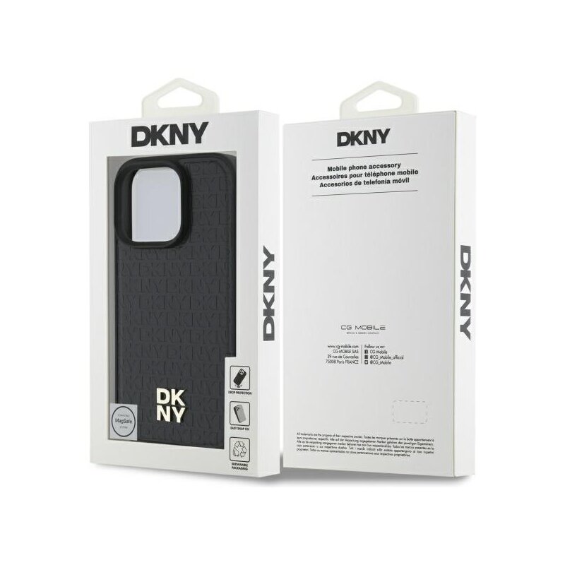 Husa piele iPhone 16 Pro Max DKNY Leather Hardcase Repeat Pattern Stack Logo MagSafe, negru, DKHMP16XPSHRPSK