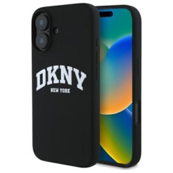 Husa iPhone 16 DKNY Hardcase Liquid Silicone White Printed Logo MagSafe, negru, DKHMP16SSNYACH