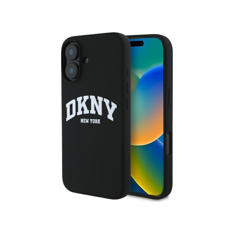 Husa iPhone 16 DKNY Hardcase Liquid Silicone White Printed Logo MagSafe, negru, DKHMP16SSNYACH