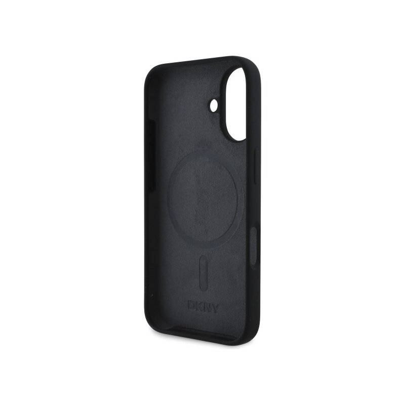 Husa iPhone 16 DKNY Hardcase Liquid Silicone White Printed Logo MagSafe, negru, DKHMP16SSNYACH