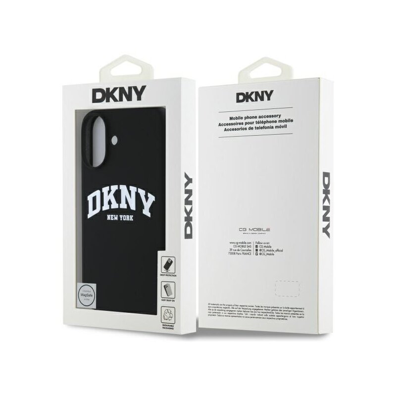 Husa iPhone 16 DKNY Hardcase Liquid Silicone White Printed Logo MagSafe, negru, DKHMP16SSNYACH
