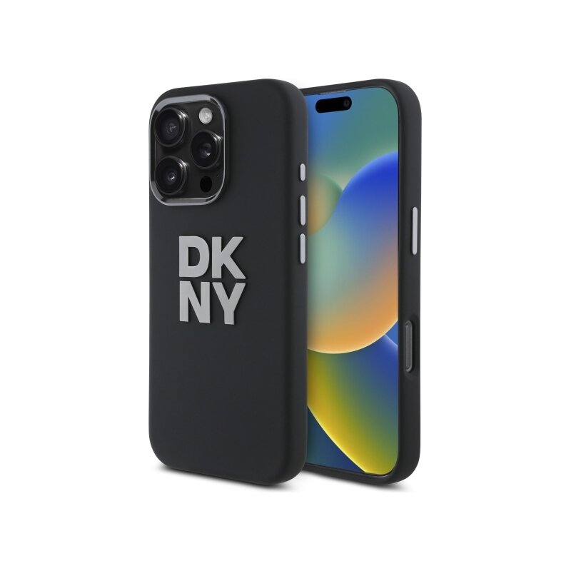 Husa iPhone 16 Pro Max DKNY Hardcase Liquid Silicone Metal Logo, negru, DKHCP16XSMCBSK